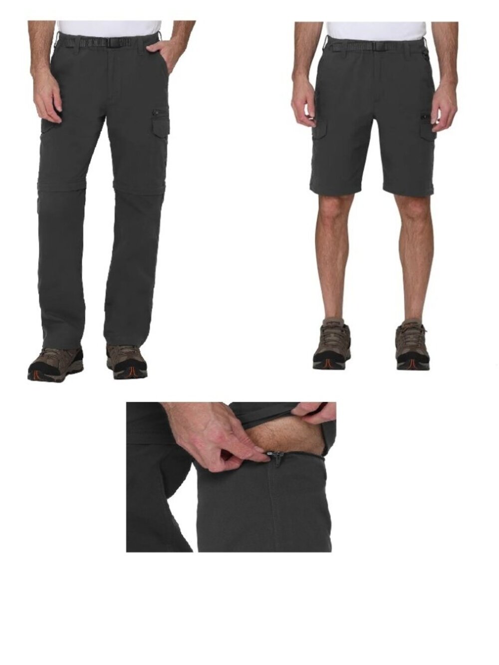 Mens XL x 29 BC Clothing Convertible Cargo Stretch Pant Gray Zip Off Hiking